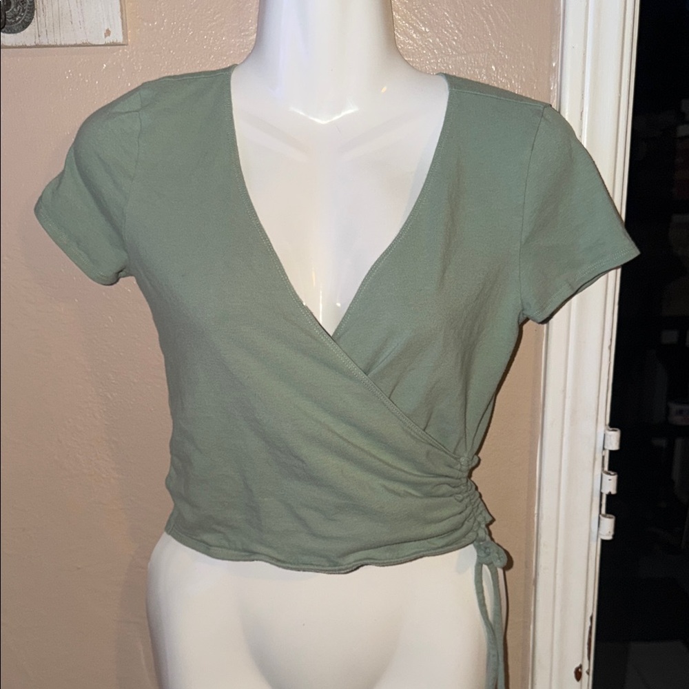 Sage Green Hollister Favorite Baby Tee Wrap Top